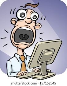 Vector illustration of Screaming Businessman and Desktop Computer. Easy-edit layered vector EPS10 file scalable to any size without quality loss. High resolution raster JPG file is included.