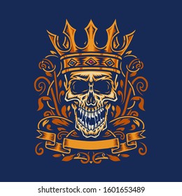 Vector illustration of a screaming skull wearing a king's crown