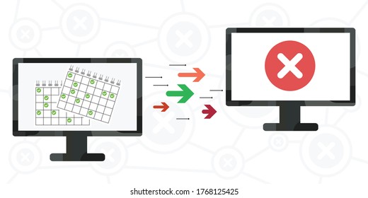 vector illustration of screen and cancelled calendar dates for booking failure and delay issues