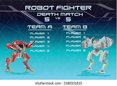 Vector illustration of screen display on war robot arena game, suitable for nobile or computer game design