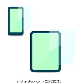 Vector illustration of screen protector film for smart phone and tablet isolated on white