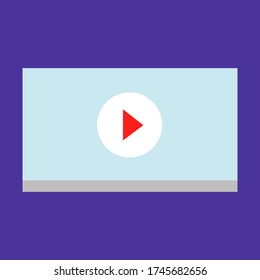 Vector Illustrationsbildschirm eines Videoabspielers mit Wiedergabetaste. Musik, Film online. Blockieren. Layout. Webdesign. Benutzerfreundlichkeit. Schnittstelle. Entwicklung von Websites. Prototypen. Wohnung.