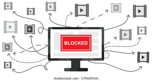 vector illustration of screen and video for restricted access to features and blocked content