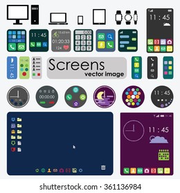 vector illustration / screens and desktops set