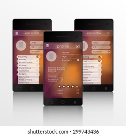 Vector illustration of screens of mobile application in smartphone 
