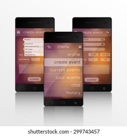 Vector illustration of screens of mobile application in smartphone 
