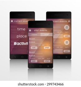 Vector illustration of screens of mobile application in smartphone 
