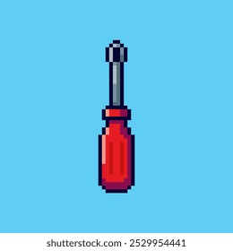 Vector Illustration of screwdriver with Pixel Art Design, perfect for game assets themed designs