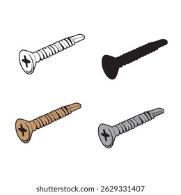 ilustração vetorial de parafusos em várias aparências