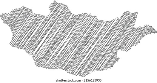 vector illustration of scribble drawing map of Mongolia