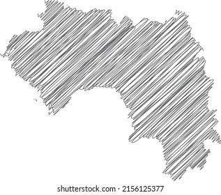 vector illustration of scribble drawing map of Guinea