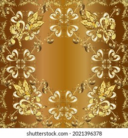 Vektorgrafik. Drehbuch, Skizze, Doodle auf Gelb, Beige und Braun. Vintage-Hintergrund. Handgezeichnete Tapete nahtloses Muster. Im einfachen Stil.