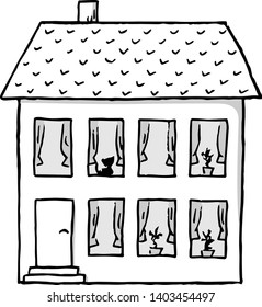 vector illustration of a scribbled house in black and white