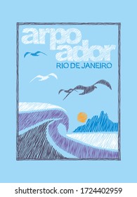 Vector illustration in scribbled style of the Ipanema waterfront, Rio de Janeiro.