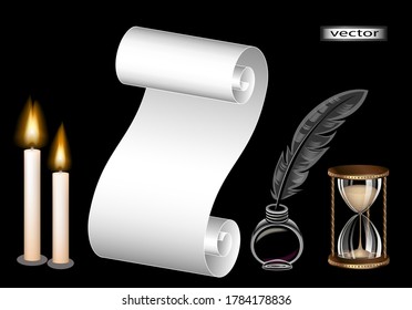 Ilustración vectorial de velas de desplazamiento y suministros de oficina de vidrio para hormigón