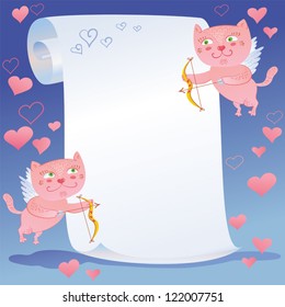 Vector Illustration With Scroll And Cupid Cats.