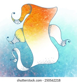 Vector illustration - scroll paper with color texture on the blue sky background