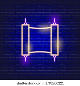 Vector illustration of scroll of the Torah neon icon. Concept Holiday Rosh Hashanah. Jewish New Year sign.