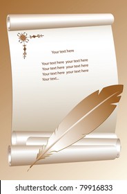 Vector illustration with scrolls and quill