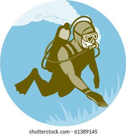 vector illustration of a scuba diver diving