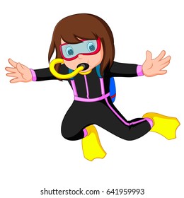 vector illustration of a scuba diver girl