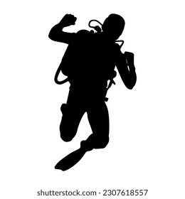 Vector illustration. Scuba diver silhouette underwater.