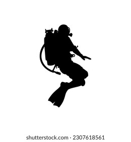 Vector illustration. Scuba diver silhouette underwater.