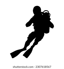 Vector illustration. Scuba diver silhouette underwater.