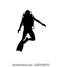 Vector illustration. Scuba diver silhouette underwater.