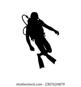 Vector illustration. Scuba diver silhouette underwater.