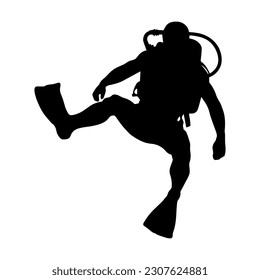 Vector illustration. Scuba diver silhouette underwater.