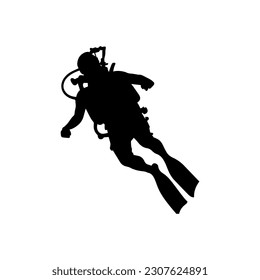 Vector illustration. Scuba diver silhouette underwater.