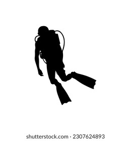 Vector illustration. Scuba diver silhouette underwater.