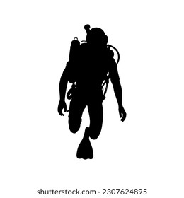 Vector illustration. Scuba diver silhouette underwater.