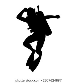 Vector illustration. Scuba diver silhouette underwater.