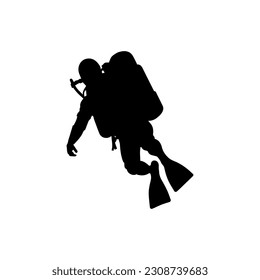 Vector illustration. Scuba diver silhouette underwater.