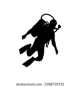 Vector illustration. Scuba diver silhouette underwater.