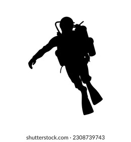 Vector illustration. Scuba diver silhouette underwater.