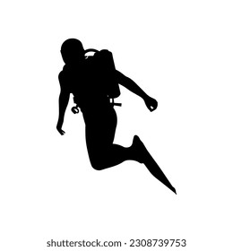 Vector illustration. Scuba diver silhouette underwater.