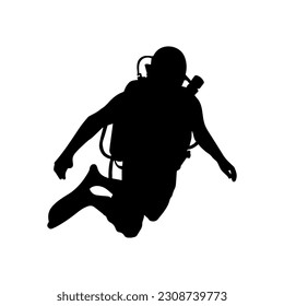 Vector illustration. Scuba diver silhouette underwater.