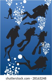 vector illustration of scuba divers in blue background