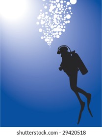 vector illustration of scuba divers in blue background