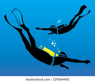 vector illustration of scuba diving