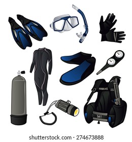 A vector illustration of scuba diving icon sets