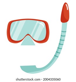 Vector illustration of scuba mask and snorkel isolated on white background in cartoon flat style. Swimming mask, summer beach accessories, swim protector