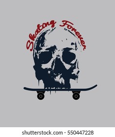 vector illustration of scull with skateboard .t shirt graphics , print
