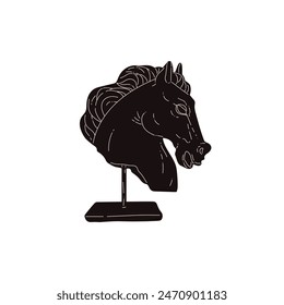 Vector illustration with a sculpture in the form of a black silhouette of a horse's head, reflecting the combination of Greek and Roman architecture.