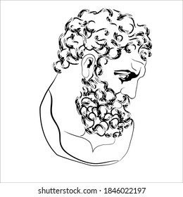 Vector Illustration Of A Sculpture Of The Head Of Hercules. Isolated Image Of Anic God.