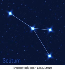 Vector illustration of Scutum constellation. Astronomical Shield. Cluster of realistic stars in the dark blue starry sky.