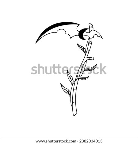 vector illustration of scythe weapon with leaves